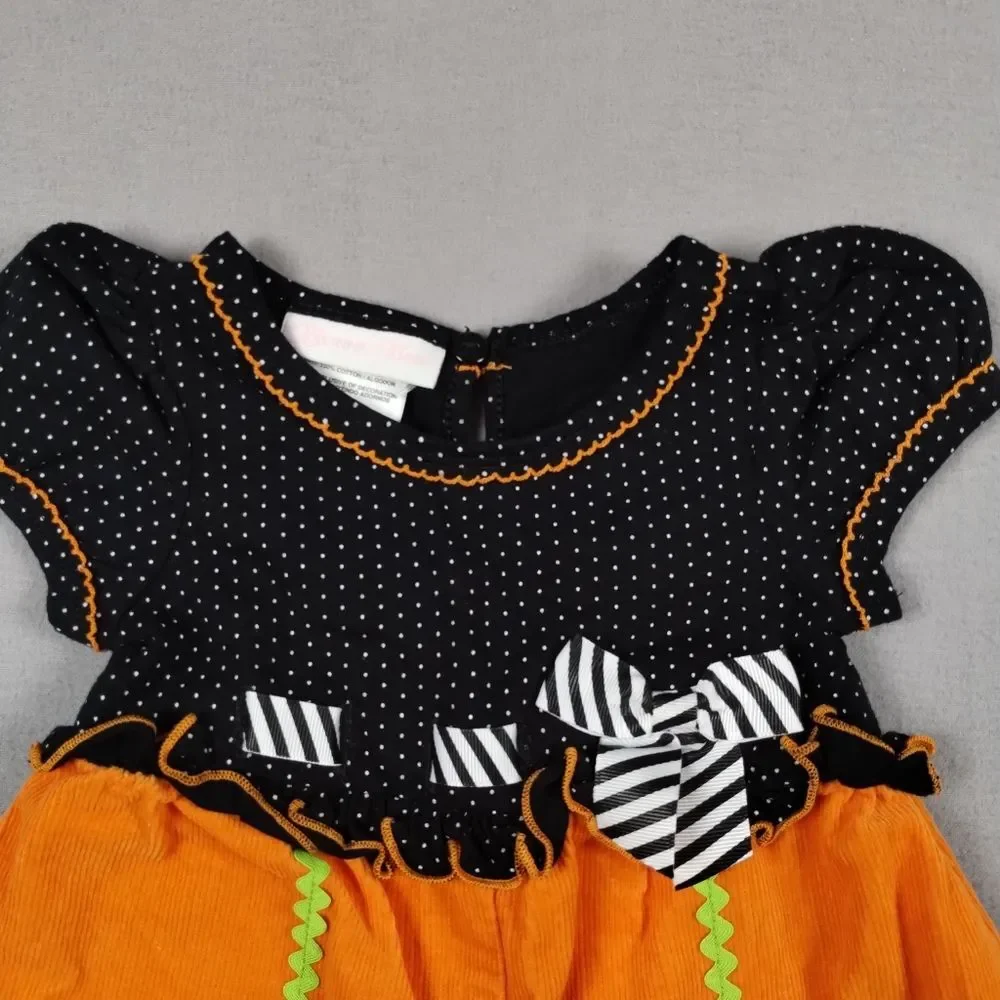 Bonnie Jean Baby Halloween Romper Cat Ghost Corduroy Orange Black Size 6-9 Month